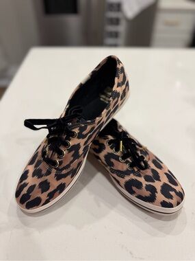 Keds Leopard Print Lace-Up Sneakers - Black and Tan